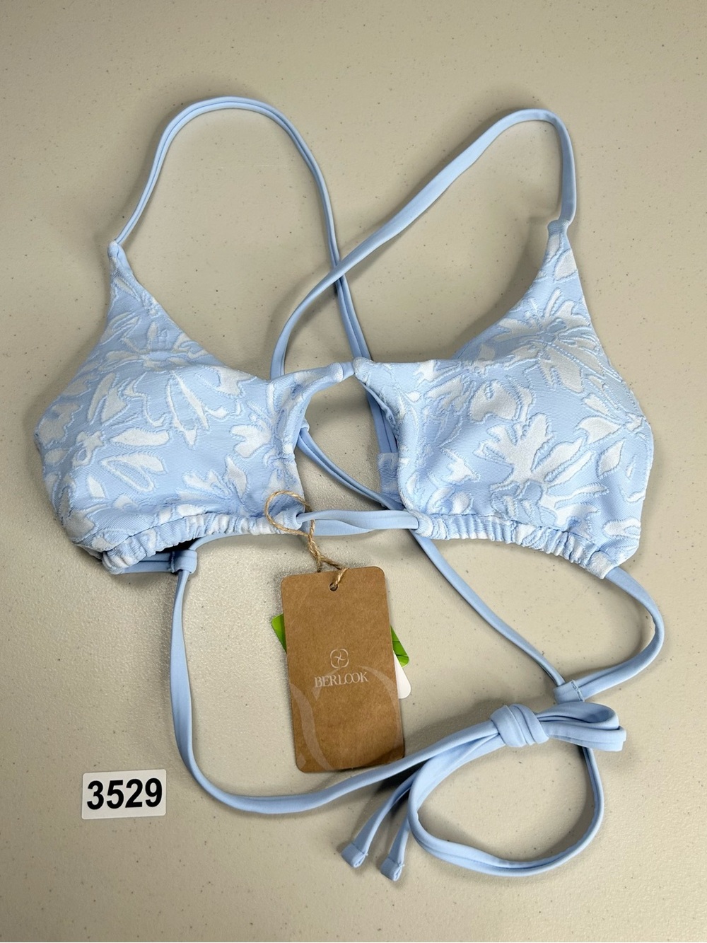 Berlook Bikini Top Light Blue Small Cut Out Textured New